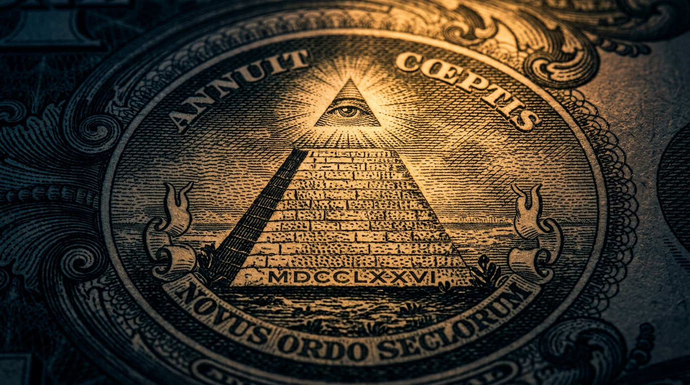 The Eye of Providence and unfinished pyramid Masonic symbols on the US one-dollar bill