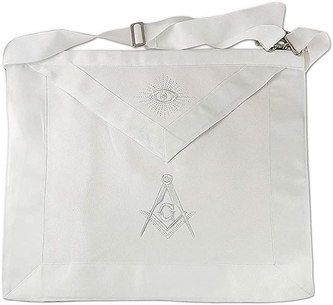 A white lambskin Masonic apron with traditional decorative border
