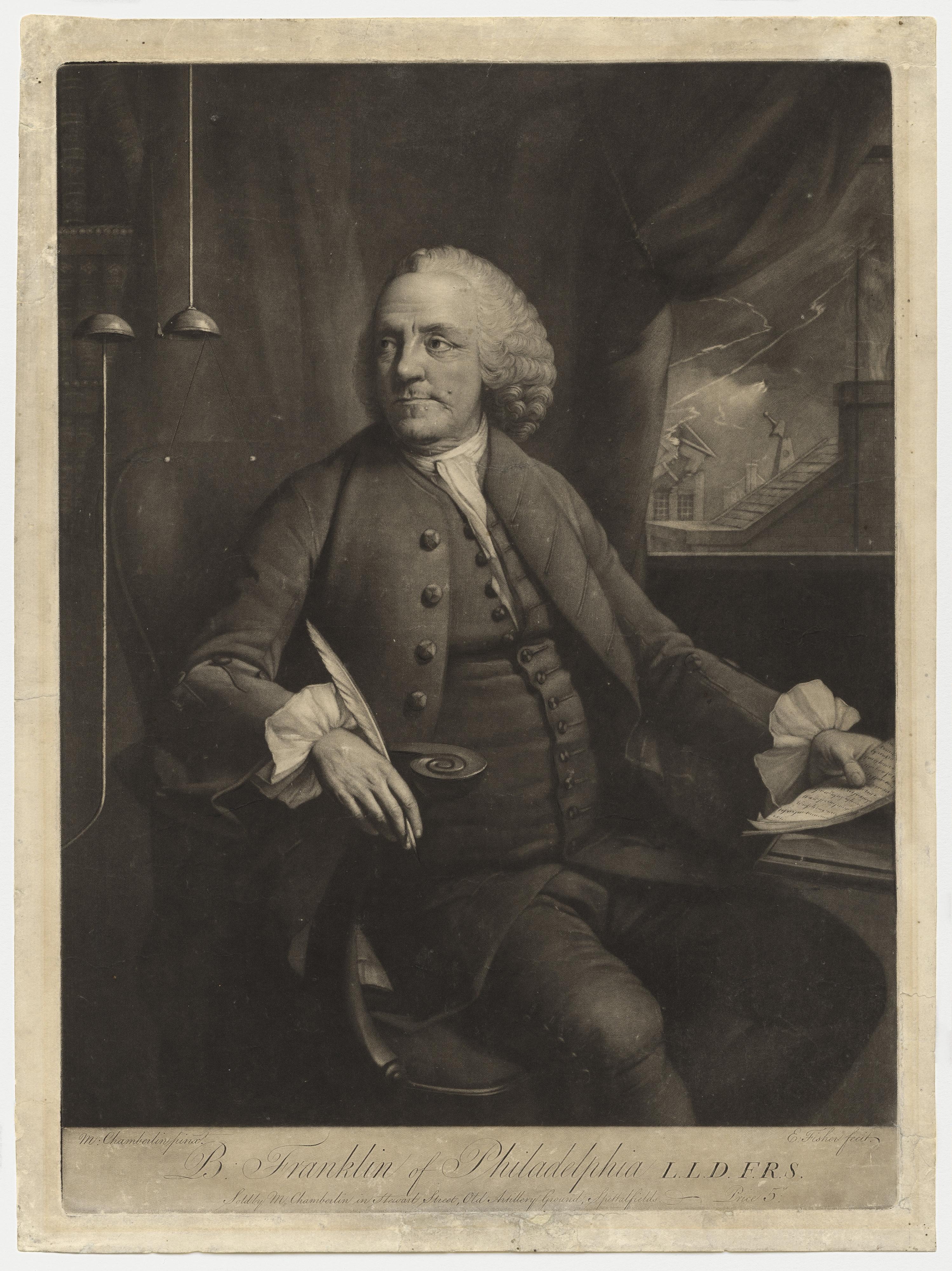Portrait of Benjamin Franklin, a famous Freemason — St. John's Lodge, Philadelphia