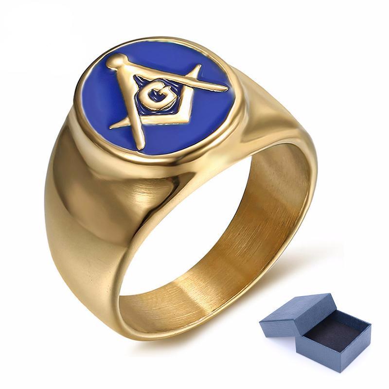 Master Mason Ring — Gold & Blue Stainless Steel