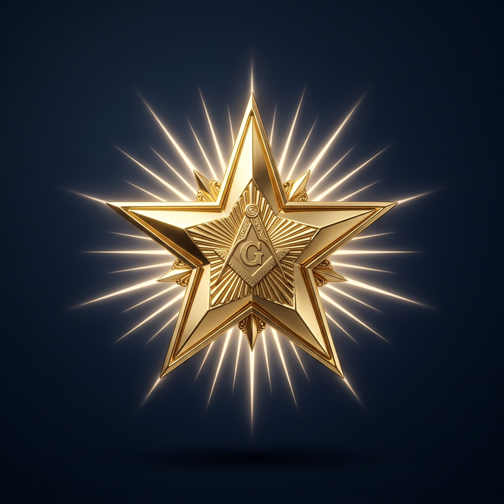The Masonic Blazing Star, a radiant five-pointed star symbolizing divine guidance and knowledge