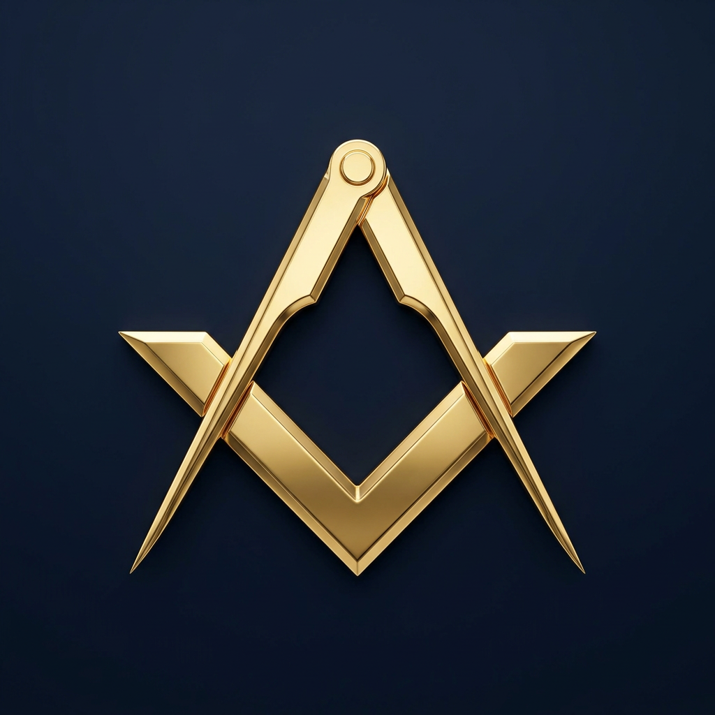 The Masonic Square and Compasses emblem in gold — the most recognizable symbol of Freemasonry