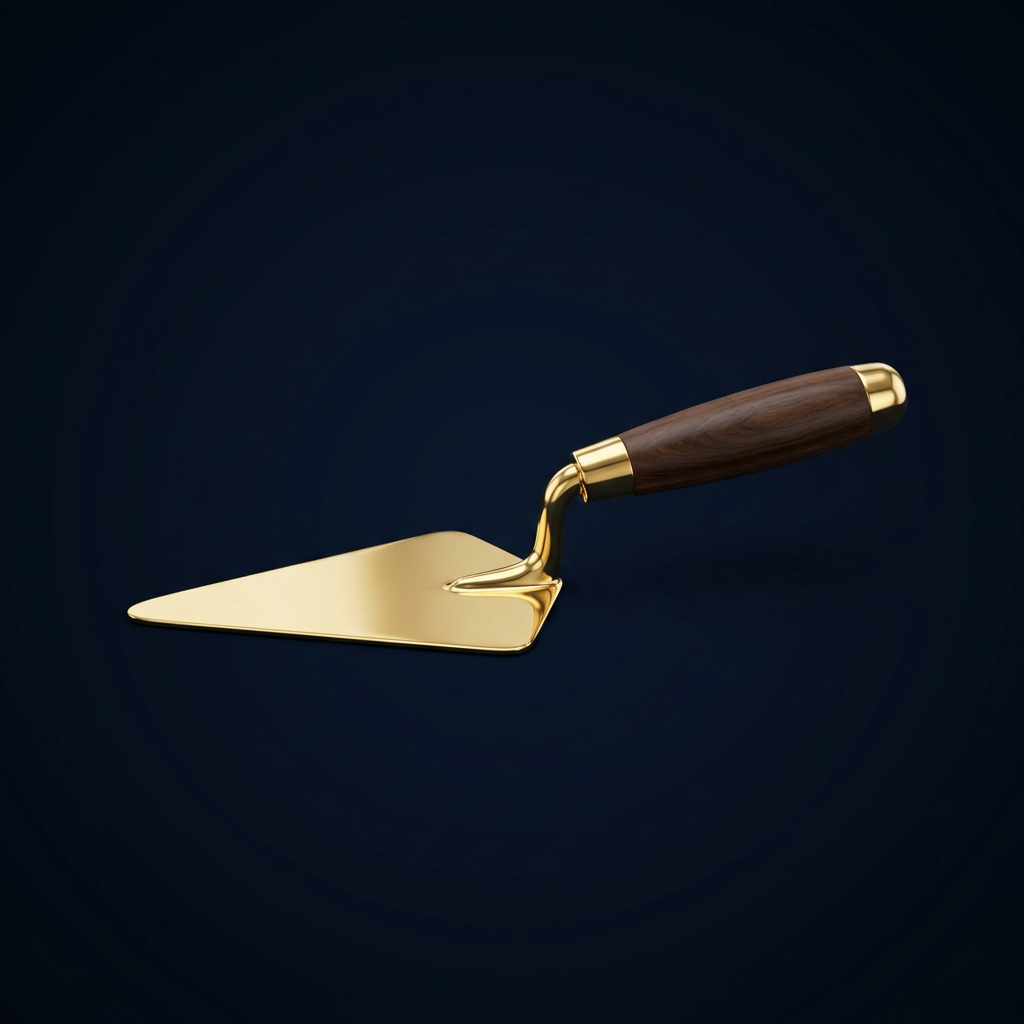 The mason's trowel in gold, the working tool of the Master Mason for spreading the cement of brotherly love